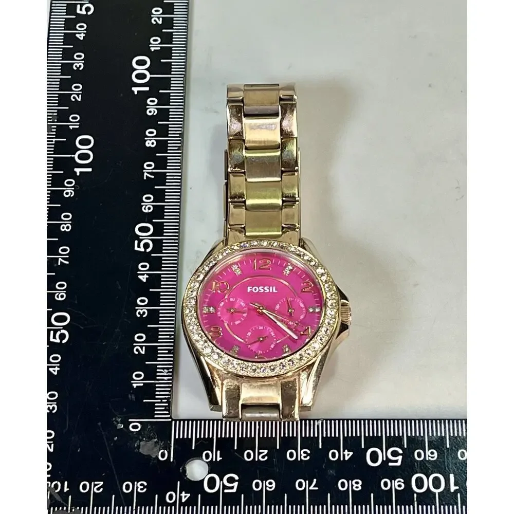 FOSSIL Women’s Gold Tone Crystal Bezel Pink Dial Watch ES3071